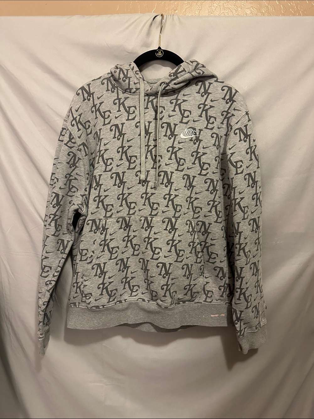 Nike Light Gray Allover Logo Hoodie